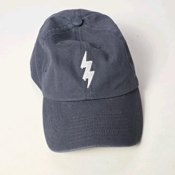 Lightning Bolt Hat Cap Men's Blue Gray Strap Back Adjustable Baseball - Picture 8 of 10